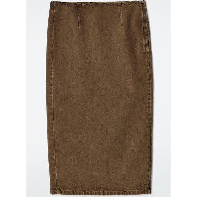 Straight Denim Midi Skirt - Beige - 44