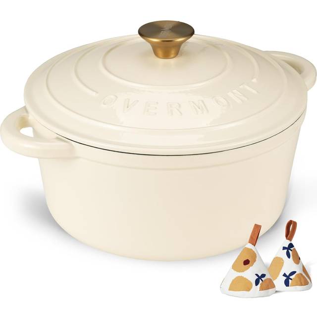 Overmont Enameled Cast Iron Dutch Oven - 5.5QT Pot with Lid Cookbook & Cotton Potholders - Heavy-Duty Cookware for Braising  Stews  Roasting  Bread Ba