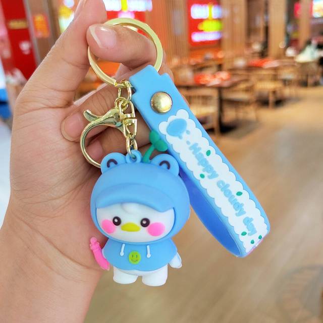 (Blue) Raincoat Duck Vibrant Keychain Silicone Charm Perfect For Festivals And Celebrations