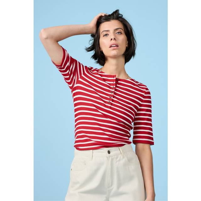 Early Orchid Ribbed Henley Top - Breton Scarlet Chalk
