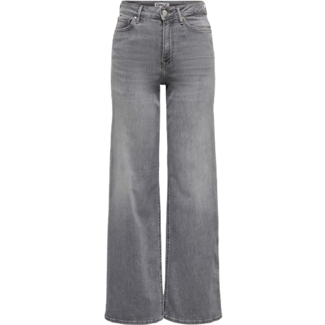ONLY – Madison – Ljusgrå jeans med hög midja och vida ben-Grå/a