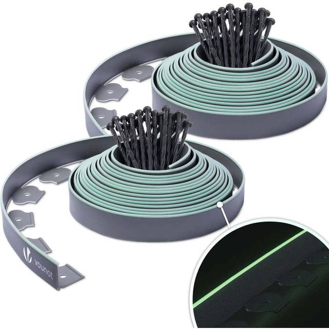 VOUNOT 20m Flexible Lawn Edging with Green Outline Edge, Grey