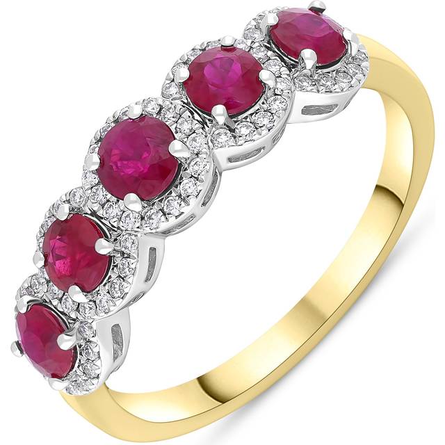18ct Yellow Gold 0.88ct Ruby 0.15ct Diamond Cluster Ring - L