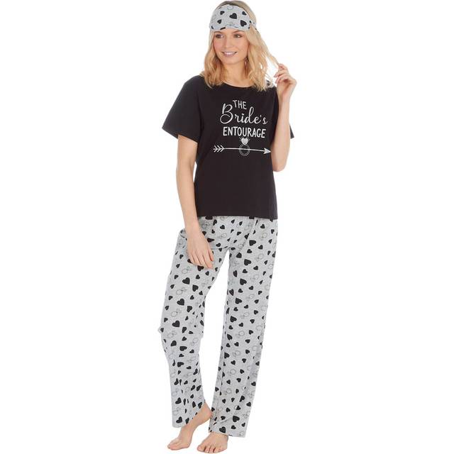 (Black, Small) Bride Pyjamas Bridesmaid Squad Wedding Eye Mask Set Pajamas Pj Hen Party T Shirt Full Length Functional Drawstring Size S M L Xl