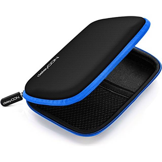deleyCON Hårddiskfodral Hårddiskar Fodral HDD-Fodral - För 2,5-Tums Hårddiskar och SSD - Robust & Stötsäker - 2 Innerfack av Nät - Svart/Blå