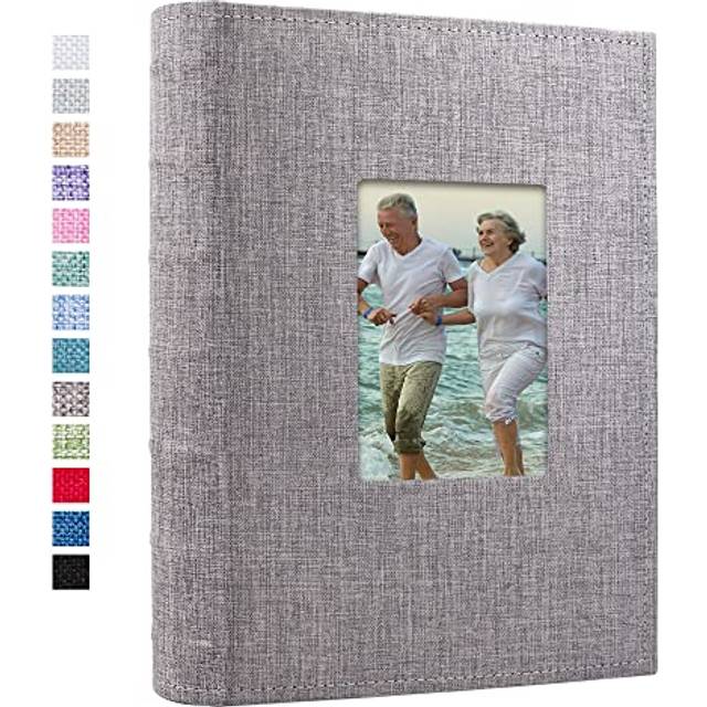 Vienrose Photo Album 4x6 300 Photos Linen Frame Cover with Memo Areas Photobook Large Capacity Slip-in Pictures Book for Wedding Baby Vacation  Grey
