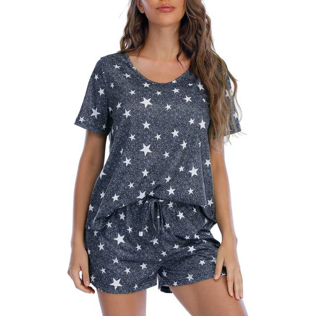 MOYEE Womens Pajama Sets Soft Short Sleeve Shirt and Shorts 2 Pieces Lounge Outfit Sets with Pockets