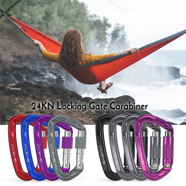 (grey,black, Auto-locking gate) 24kn Twist Locking Gate Carabiner Heavy Duty Auto Lock Carabiner Outdoor D-ring Buckle Climbing