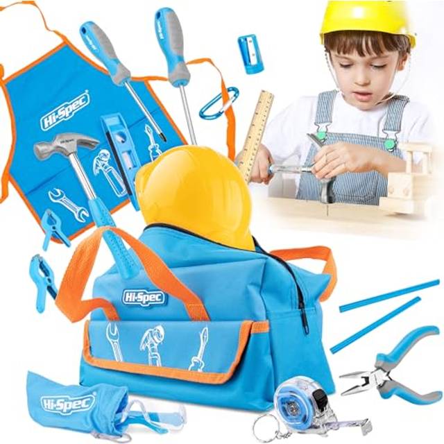 Hi-spec 18 piece blue kids tool kit set & child size tool bag. real metal hand