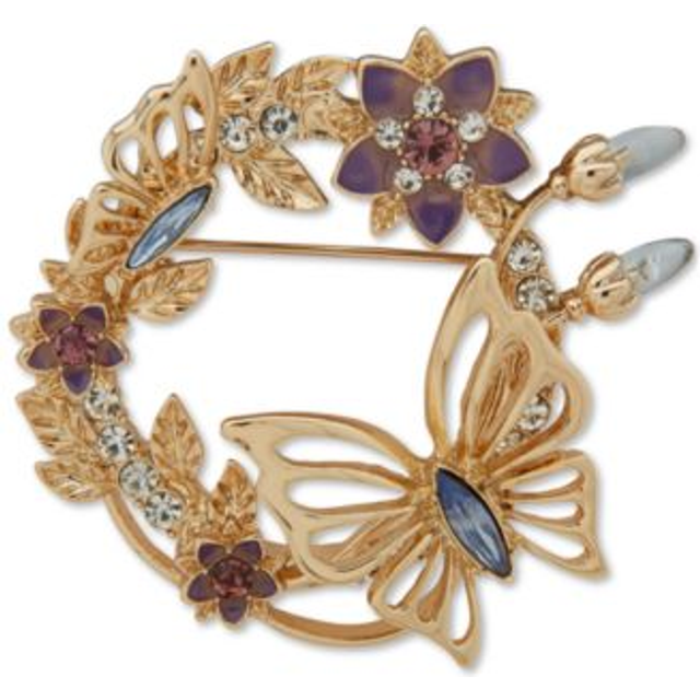Anne Klein Gold Tone Floral And Butterfly Brooch - J78423