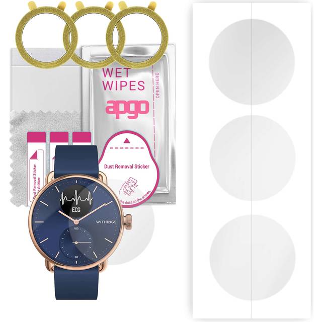 3x apgo Hydrogel Skärmskydd för Withings ScanWatch Hybrid 3700546707261, Hydrogel Film, med positioneringsskikt enkel installation