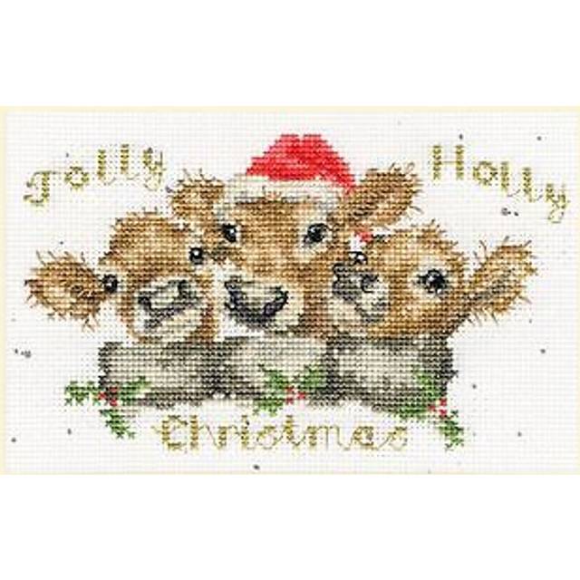 Jolly holly - christmas card cross stitch kit by bothy threads