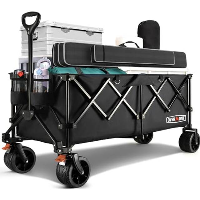 Overmont 300L Extra Large Folding Festival Trolley Cart - All-terrain Wide Wheels and Brake - Heavy Duty Cart Load up 200KG - with Adjustable Handle &