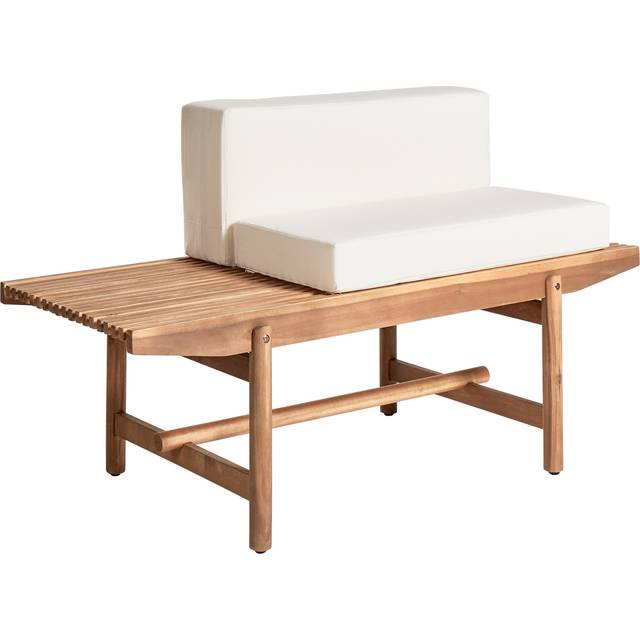 Acacia Wood Garden Bench 135 x 84 cm 1 Seater Rustic Design Light Wood with Off-White Cushions Giaveno