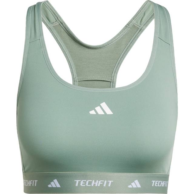 adidas Womens Training Tech Fit Mid Support Bra - Silver Green, Silver Green, Size Xl, Women - Ilver Green - XL