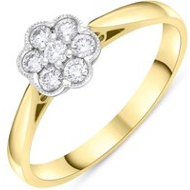 18ct Yellow Gold 0.23ct Diamond Millgrain Flower Cluster Ring - N