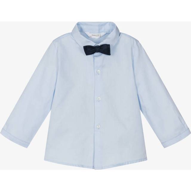 Mayoral Newborn Baby Boys Blue Cotton Shirt & Bow Tie - 18 month