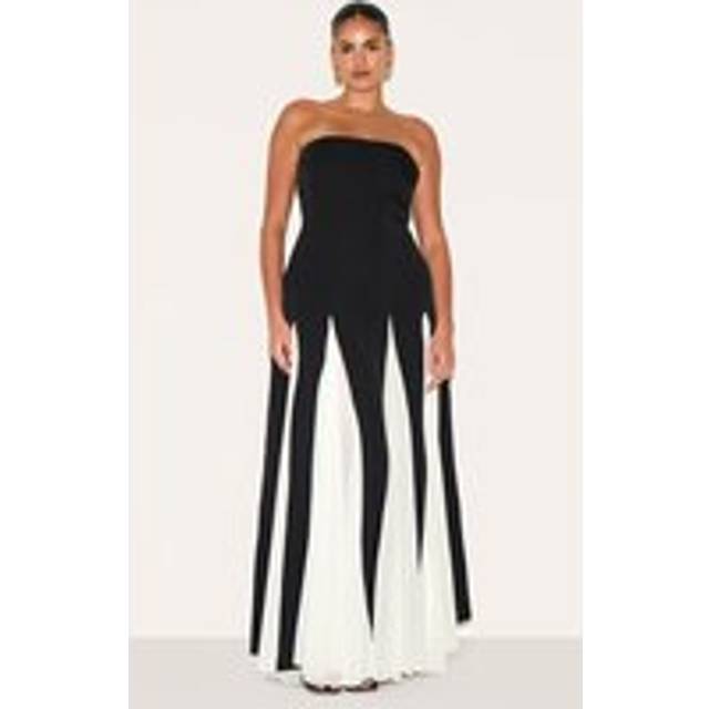 Plus Black Bandeau Contrast Chiffon Pleated Maxi Dress, Black - 24