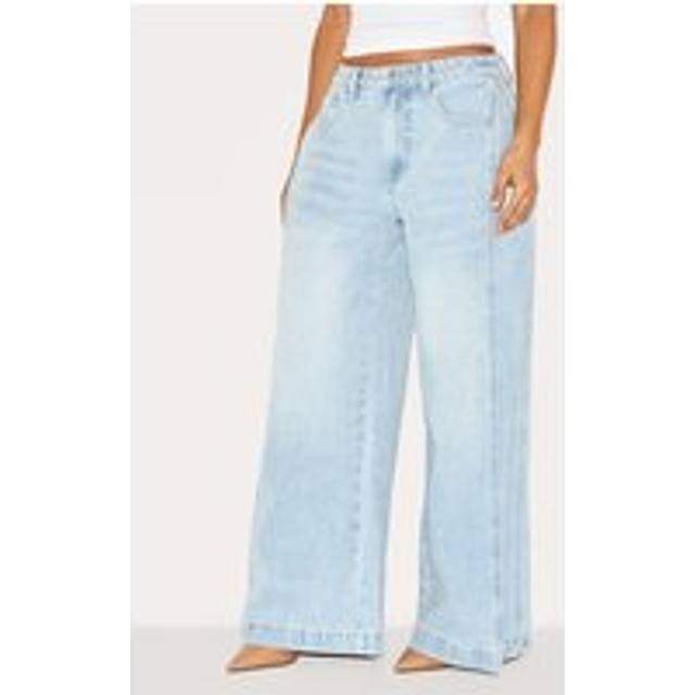 Petite Light Blue Denim Side Pleated Detail Wide Leg Jeans, Light Blue - 14