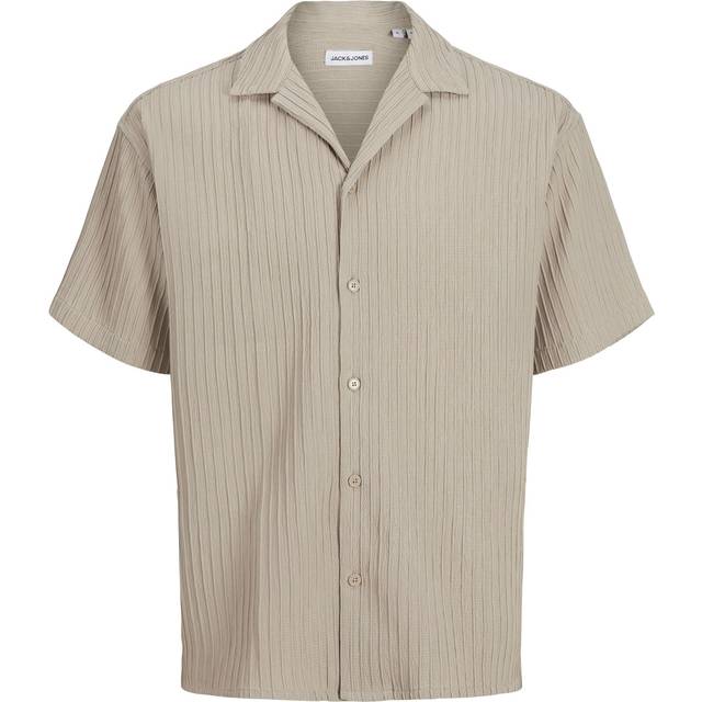 Jack & Jones Massimo Textured Stripe Resort Short Sleeve Shirt - Oxford Tan, Oxford Tan, Size S, Men