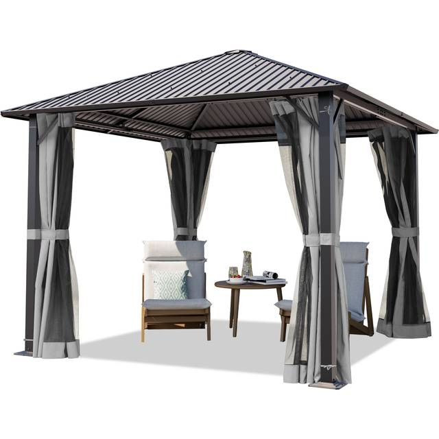 Hardtop paviljong 3x3m, inkl. 4 gardiner, Grey - (300219)