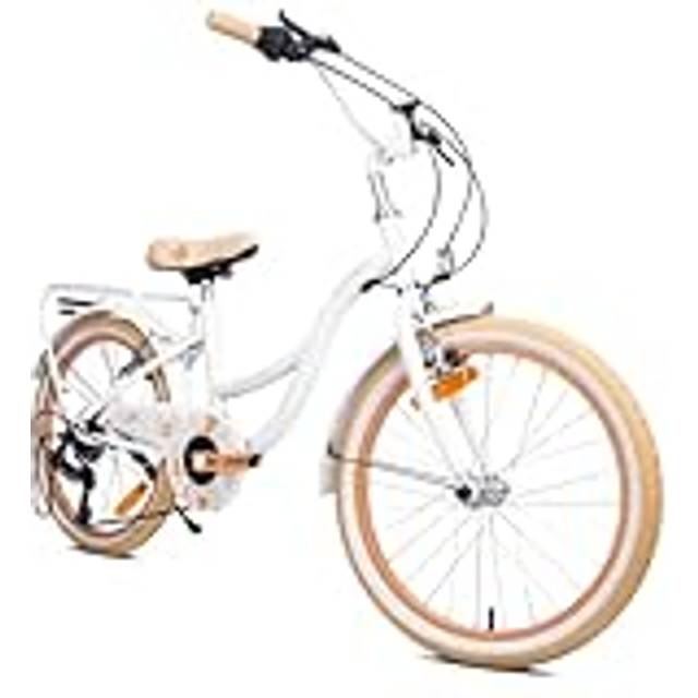 Flower Bike Flickcykel för en flicka 20 tum, 6 till 10 år, växlar Shimano, barncykel för pojkar (Vit Beige)