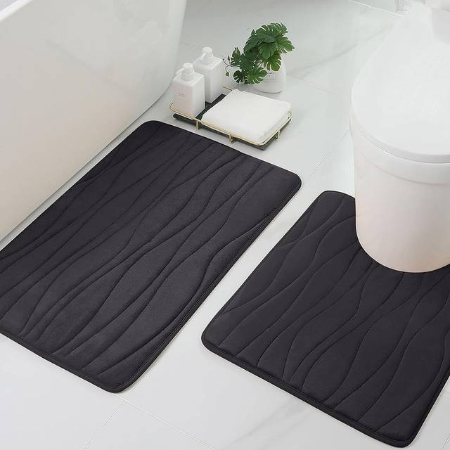 TEMU 2pcs Set Bathroom Floor Mat Absorbent Doorstep Foot Pad Toilet Quick-drying Non-slip Floor Mat Door Mat Kitchen Entrance Doormat Two-color Options