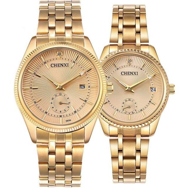 Couples Watch Gold Stainless Steel Sport Watchess