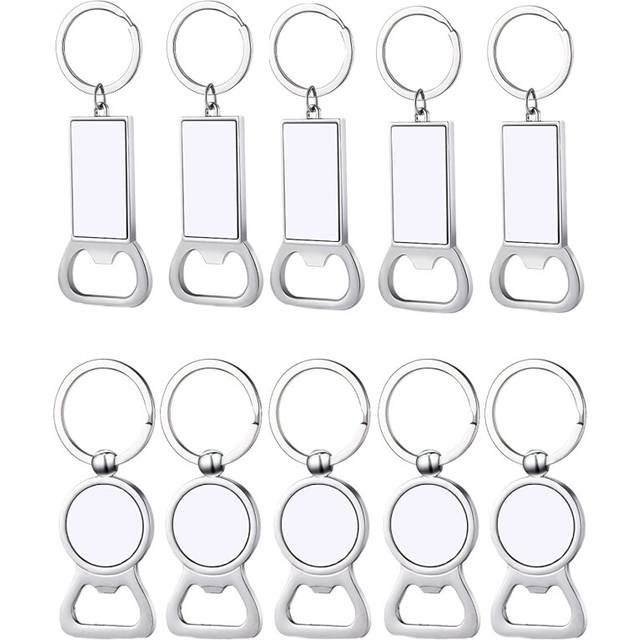 10 Pcs Metal Bottle Opener Key Ring Aluminum Heat Transfer Keychain