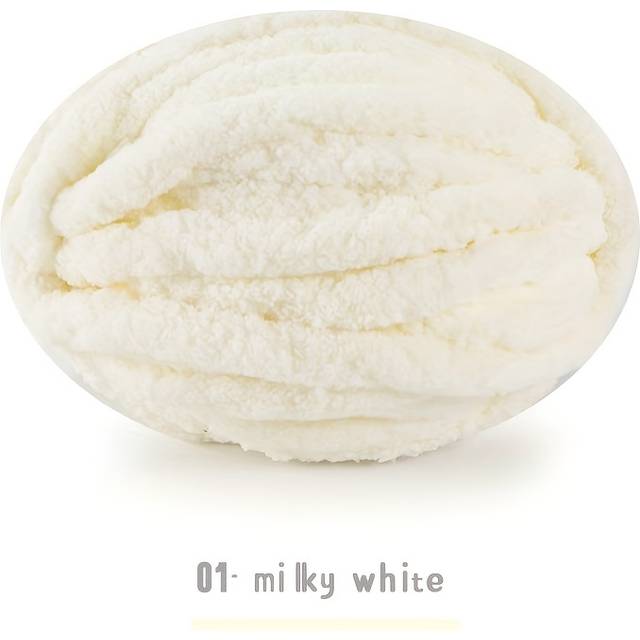 TEMU Extra Thick Chenille Yarn - 2 Rolls, Soft & Fluffy Iceland Blend For Knitting, Crochet, And Weaving - Coarse Jumbo Yarn For Chunky Blankets And Pet Beds, Ivory