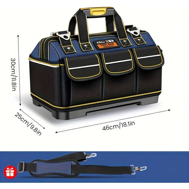 TEMU Airaj Heavy-duty Waterproof Tool Bag - Large Capacity Oxford Canvas, Wear-resistant Electrician' Organizer With Multiple Compartments For Screws, Nails, Drill Bits & More, Tool Storage Bag