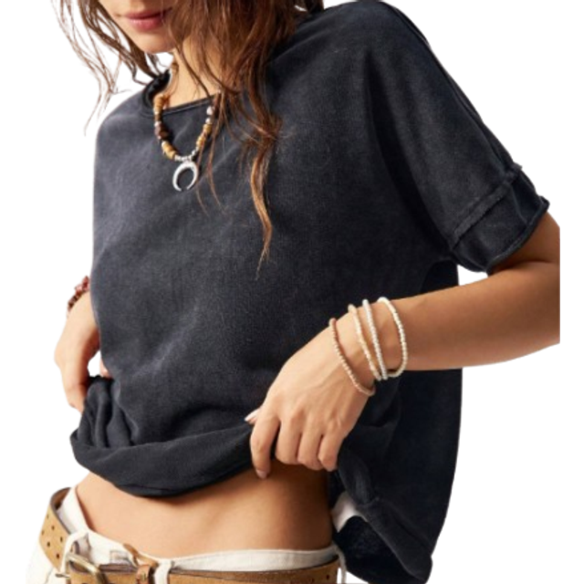 Bohemela Casual Solid Color Knitted Round Neck Short Sleeve Loose Butterfly Cutout Back Women T-Shirt Top