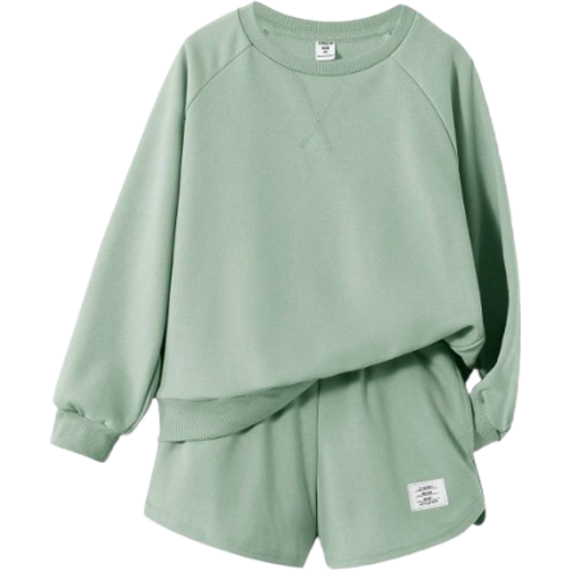 SHEIN Tween Girls&#39; Sporty And Casual Knit Sweatshirt With Shorts Two-Piece Set