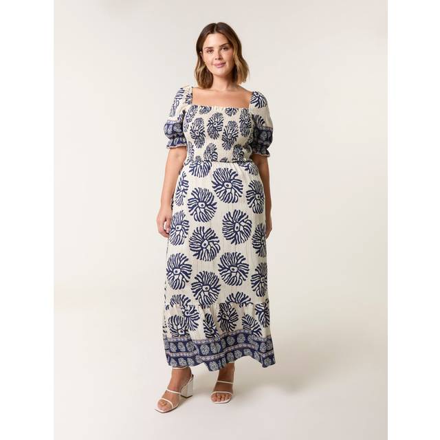 Blue Vanilla Navy Curve Shirred Floral Maxi Dress - 22-24