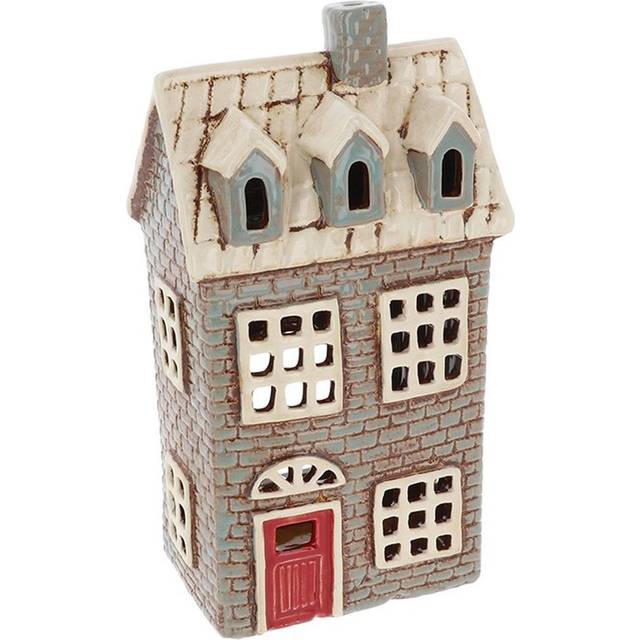 Village pottery brick house/three dormers tealight holder