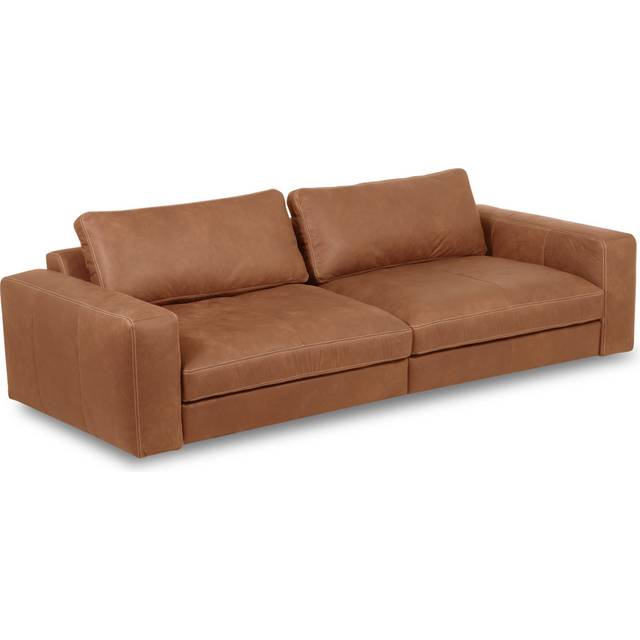 Parven II 4 Seater Genuine Aniline Leather Big Sofa - Tan (85cm H X 300cm W X 123cm D)