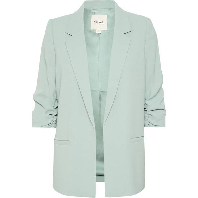 Soaked In Luxury Shirley Open Blazer With Ruched Sleeves Sage