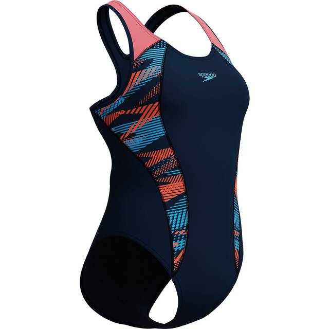 Speedo Laneback Swimsuit, Zoom Boom - Navy