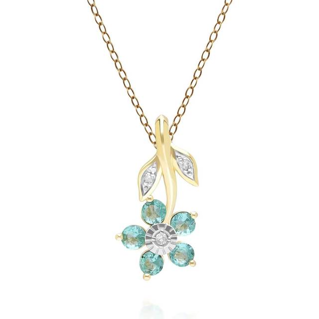Floral Emerald & Diamond Pendant Necklace in 9ct Yellow Gold