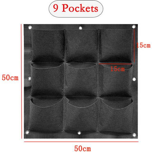 (9 Pockets 50x50cm) Wall Hanging Plant Growing Kits Bags Black Pockets Bag Planter Vertical