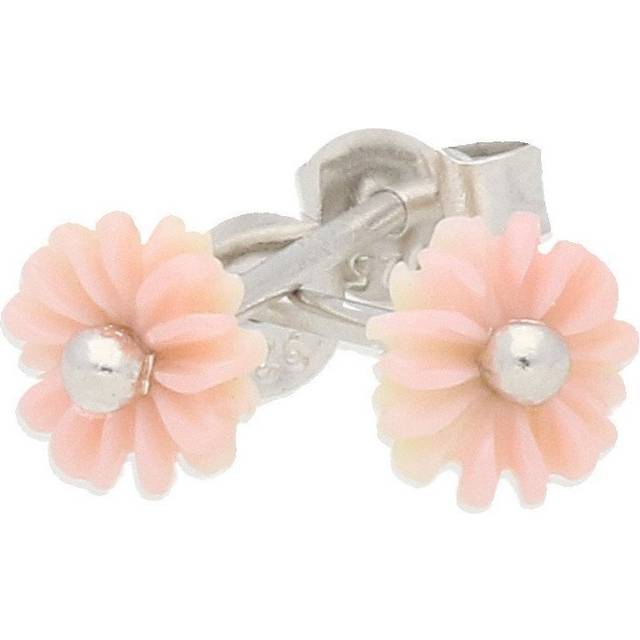 Sterling Silver Pink Conch Tuberose 6mm Daisy Stud Earrings - Silver