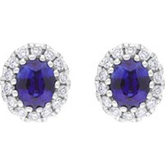 18ct White Gold .80 Sapphire .16 Diamond Cluster Earrings