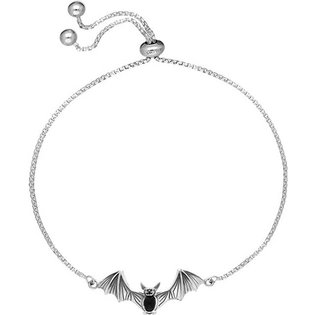 Sterling Silver Whitby Jet Bat Adjustable Bracelet - Silver