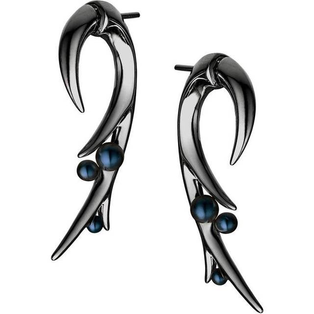 Shaun Leane Sterling Silver Black Rhodium Large Hooked Pearl Earrings