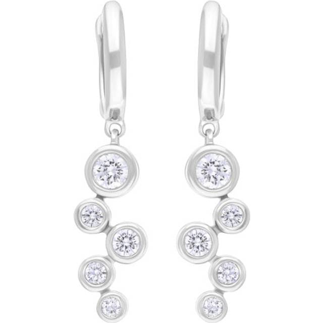 18ct White Gold 0.39ct 5 Stone Diamond Bubble Drop Hoop Earrings