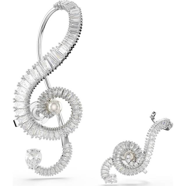 Swarovski x Ariana Grande Cubic Zirconia Asymmetrical Treble Clef Clip Earrings, Rhodium Plated