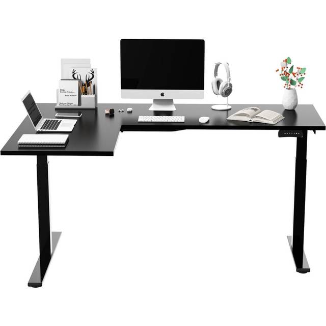 FLEXISPOT E1L L-Shaped Dual Motor Height Adjustable Electric Standing Desk Frame with Automatic Memory Smart Keypad, Anti-Collision Function (White)