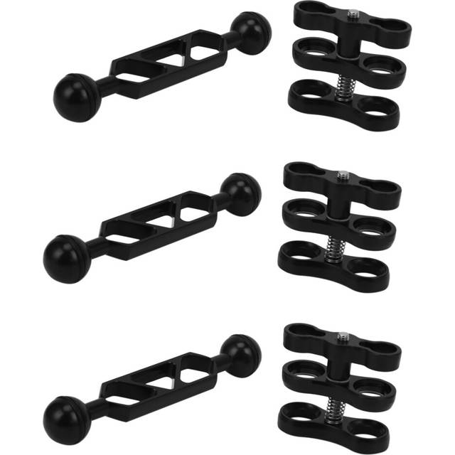 3X Aluminum Alloy Scuba Diving Light Torch Dual Ball Joint Arm and 3 Butterfly Clip Clamp Mount for Photography Camera