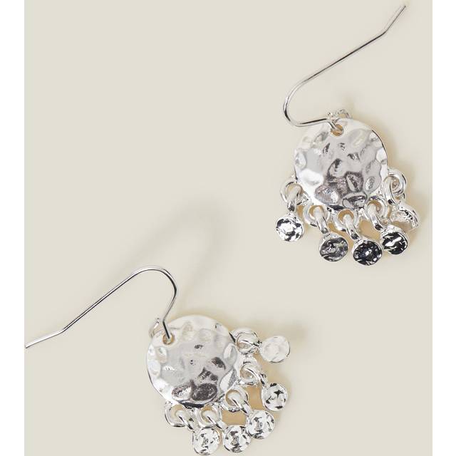 Red Small Hammered Disc Chandelier Earrings Silver - Accessorize - One Size