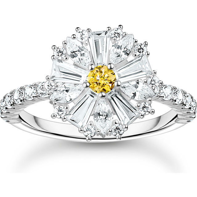 Thomas Sabo Silver flower cocktail ring Lovely Daisy with stones yellow TR2493-051-4-58 - silver-coloured/white/gold